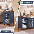 Joaxswe Narrow Side Table with Charging Station Set of 2, Night Stand with Glass Door,Bedside End Tables with Adjustable Shelf Storage Cabinet,Wood Nightstand for Small Spaces Living Room Bedroom