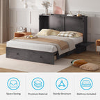 Mjkone Queen Murphy Bed Cabinet with Tri-fold Mattress, Cabinet Bed with Built-in Charging Station, Storage Drawer, Solid Wood Cabinets Bed, Cube Murphy Chest Beds for Guest Room, Home, Office, Grey
