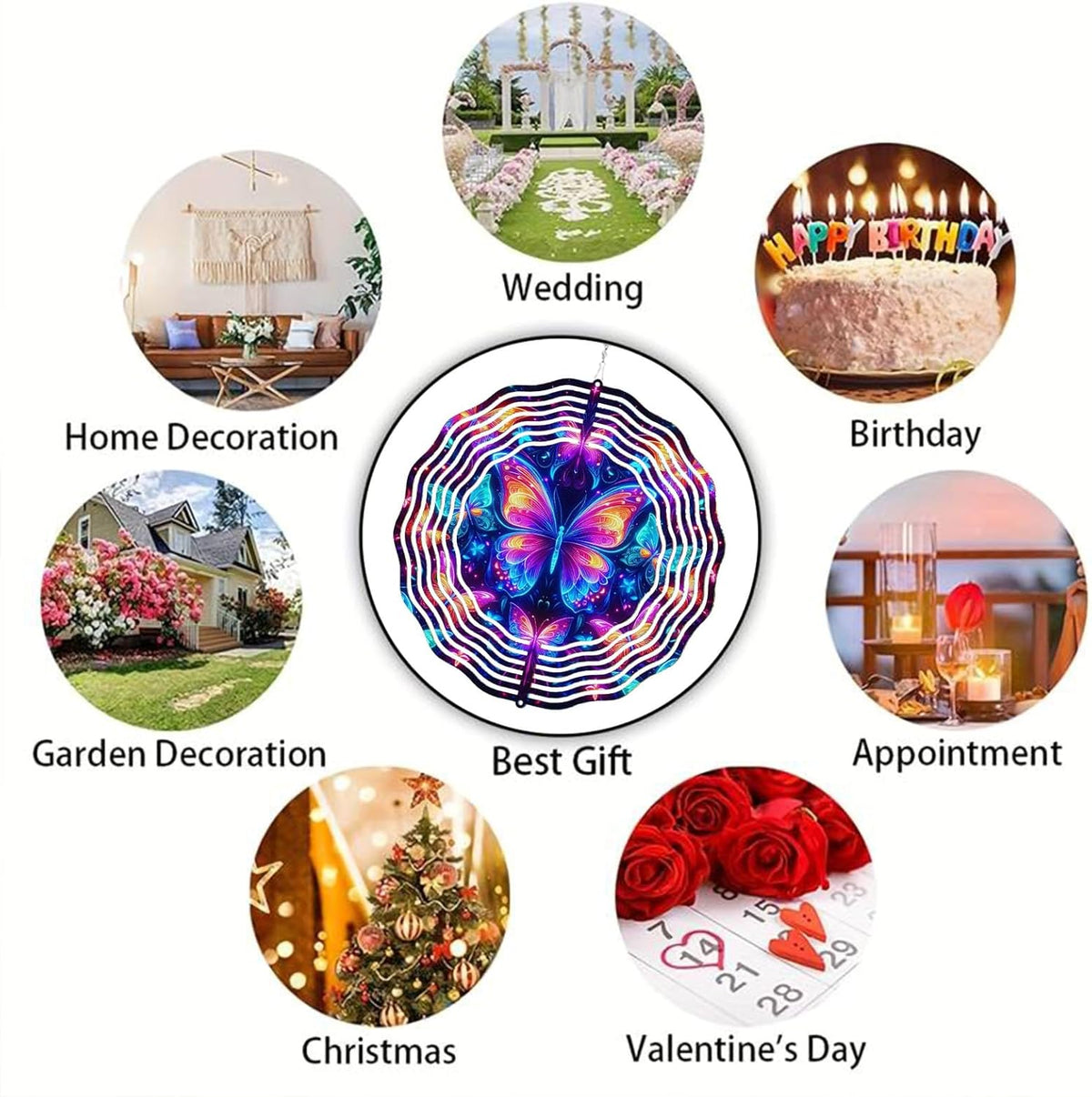 10 Inch Butterfly Wind Spinner, 3D Stainless Steel Hanging Kinetic Wind Sculpture Gifts for Garden Decor Yard Art Indoor Outdoor Window Porch Front Door Decoration