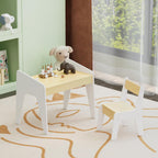 Kids Table and Chair Set, Wooden Children's Study Desk & Play Table for Ages 2-8, White and Natural MDF Furniture