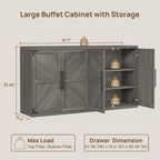 SICOTAS Buffet Cabinet with 4 Doors, Modern Sideboard Cabinet with Storage and Adjustable Shelves, Large Credenza Storage Cabinet (1, Ash Gray)