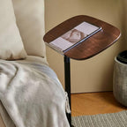 Modern C Shaped Side Table, with Adjustable Height and Swivel Top Sofa Table, Laptop Table for Living Room, Bedroom, Study and Small Spaces, Walnut Wood