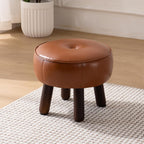 oakvivo Small Foot Stool, 13in Round Faux Leather Pouf Ottoman Foot Rest | Footstool Ottomans with Rubber Legs Under Desk, 13''L x 13''W x 10.2''H, Footrest for Couch, Living Room Bedroom, Brown