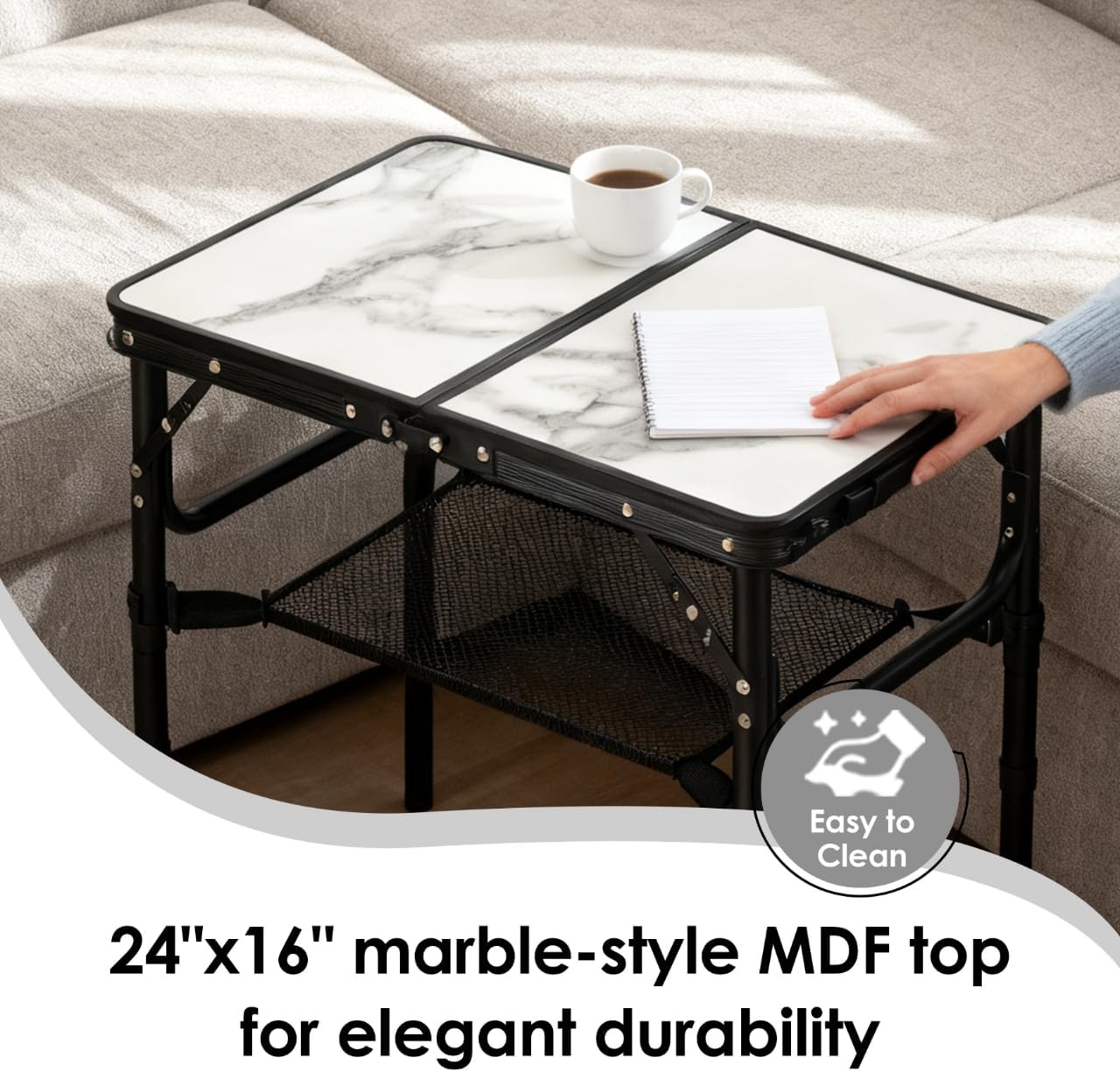 Folding TV Trays Foldable Dinner Tray Table, 3 Adjustable Height, 24"x 16" | Food Snack Eating Couch Side Table, Aluminum Portable Sofa Tray End Table for Outdoor Camp Pinic Indoor Bed Couch Living Room