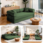 79" Corduroy Sofa Bed, Couch in a Box with 2 Pillows, High-Density Foam 4-in-1 Foldable Sleeper Futon Loveseat for Small Spaces, No Assembly, Side Pockets, Hex Arm Hunter Green