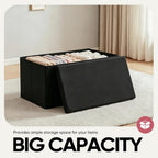 30 Inch Folding Storage Ottoman with Reversible Lid Coffee Table, Linen Fabric Multi-Functional Foot Rest & Seat for Living Room, Bedroom-Black