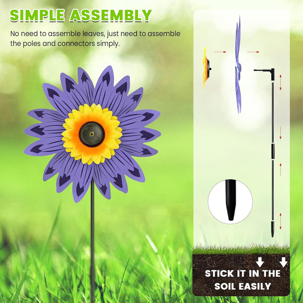 6PCS Sunflower Wind Spinners with Stakes 14" W x 29" H Wind Spinners Lawn Pinwheel Sunflower Windmill Outdoor Multicolor Pinwheels for Yard Decoration