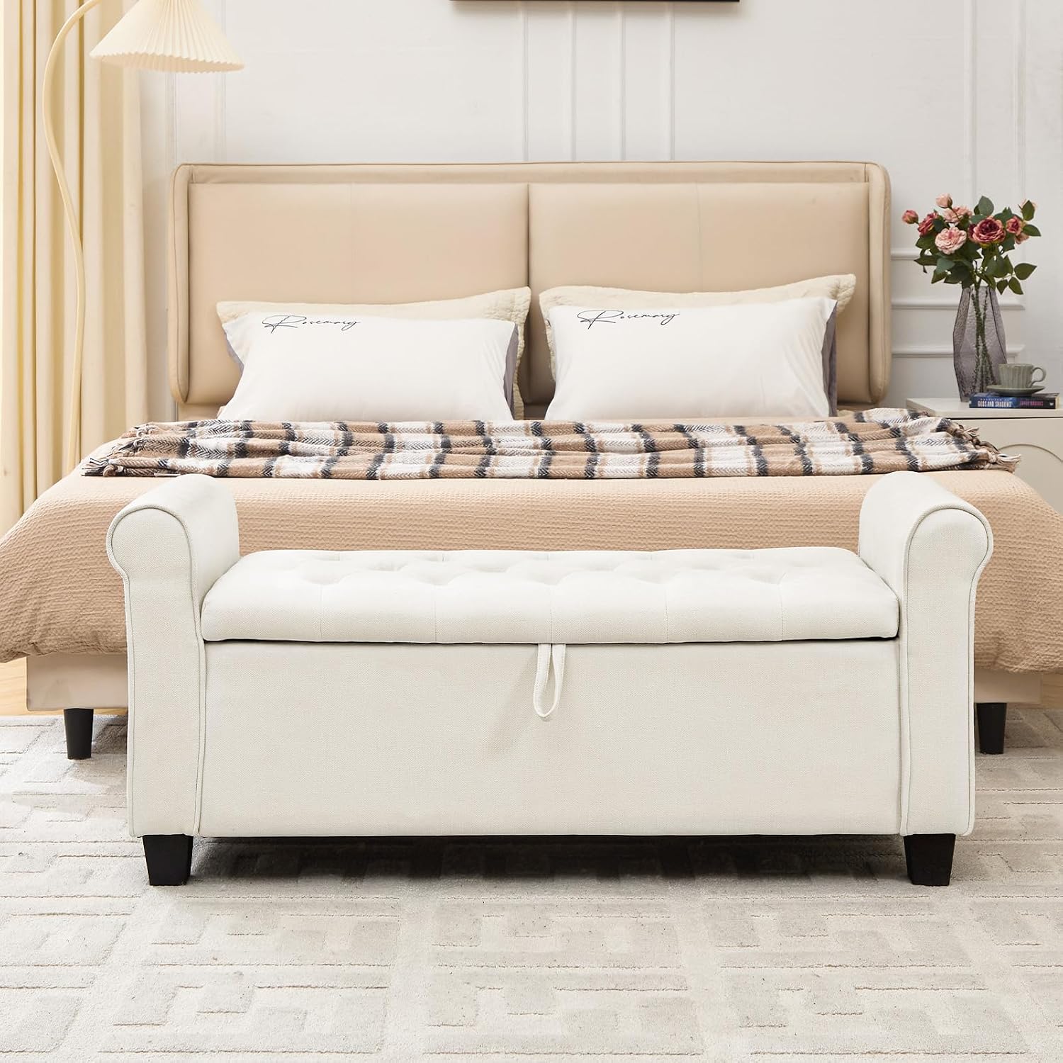 49" End of Bed Storage Bench for Bedroom, Upholstered Storage Ottoman | Easy Assembly with Instructions, Pet Friendly, Polyester Fabric Ottoman Bench for Bedroom, Living Room, Window, Entryway