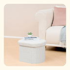 PINPLUS Storage Ottoman Boulce Tufted Oval Small Ottomans Bench Foot Rest with Storage, 16.1"x12.2"x12.2" (White)