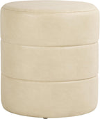 Spatial Order 18" Round Ottoman - Cream Faux Leather