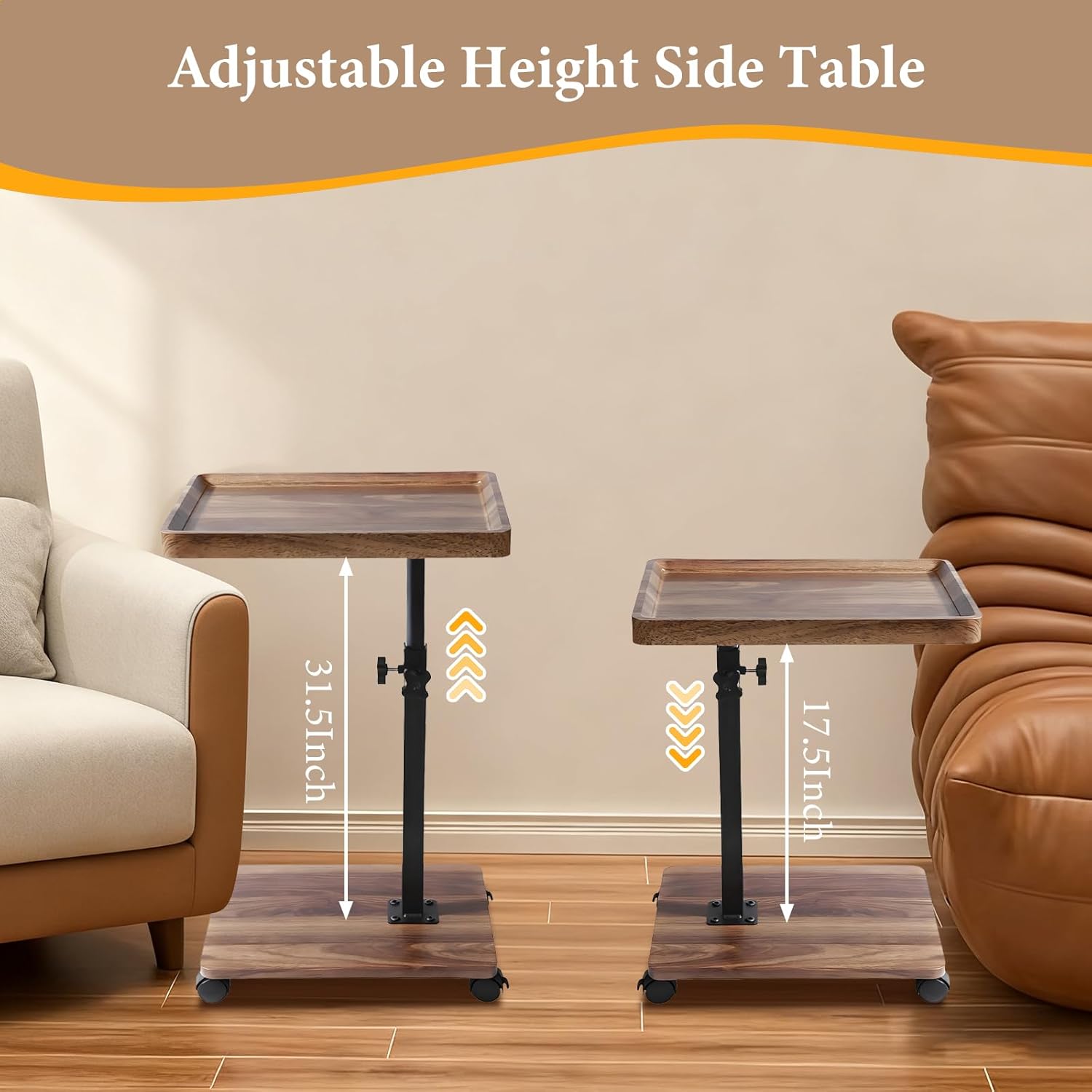 End Table C Table Adjustable Height, 360°Swivel TV Tray Table for Small Spaces, Couch Tables that Slide Under, C Shaped Side Tables Living Room and Bedroom for Sofa, Bed,Chair, Snack