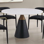 Furniture of America Sonya Modern Round Dining Table with Removable Fabric Game Surface Mat, Metal Tulip Base and Faux Marble Stone Top, Easy Assembly for Home, Kitchen and Living Room, Black
