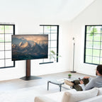 VIVO Dual-Column TV Floor Stand for 32” to 85” Screens with Heavy Duty Base, Tilting Mount with 5 Set Height Adjustments, Black and Dark Walnut, STAND-TV85JS