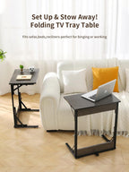 Upgraded 24" Folding C Shaped End Table, Small Sofa Side Laptop Desk, Couch TV Tray Table for Living Room, Bedroom (2, Grey)