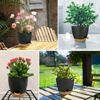 Self Watering Planters with Drainage Holes Reservoir,Nursery Planting Pot for Indoor Decor Garden Plants Succulents,Snake Plant, African Violet,Plastic Flower Pots Set 7+6.5+6+5.5+5 Inch (Black)