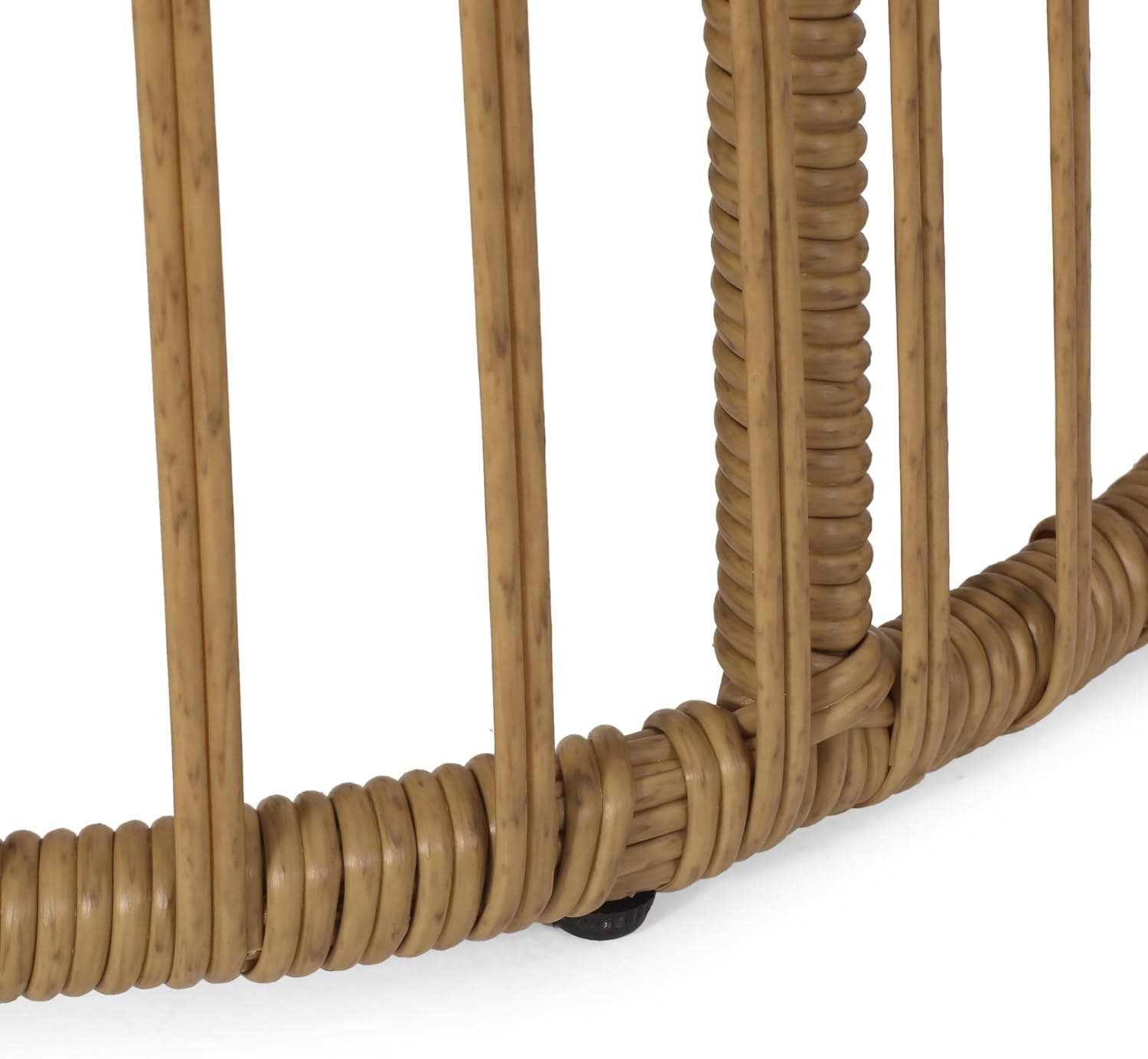 Boho Style Polyethylene Rattan Side Table, Cage Frame Structure with Tightly Wrapped Handcrafted Wicker