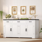 usikey 59” Large Buffet Cabinet with 4 Doors and 3 Drawers, Buffet Sideboard Cabinet with Storage and 2 Adjustable Shelves, Coffee Bar, Wine Bar for Living Room, White