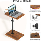 Giikin TV Tray Table, 360° Swivel Height Adjustable TV Trays for Eating on Couch,Sofa Armrest Side Table for Small Spaces Sofa Bed Dinner, Rustic Brown
