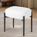 Vanity Stool Chair Faux Fur, 16.3" L x 12.8" W x 17.3" H Soft Ottoman, Makeup Chair Bench Furry Padded Seat with 4 Metal Legs, Footstool Multifunctional Chairs for Bedroom, Living Room, White