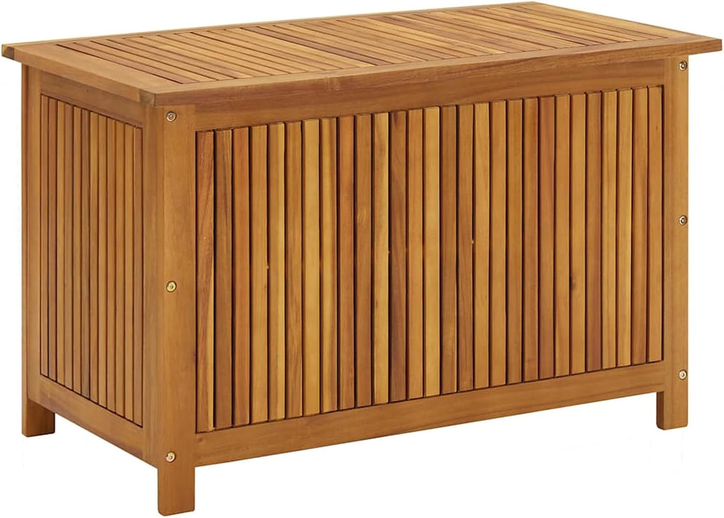 Gecheer Garden Storage Box, Solid Acacia Wood Outdoor Storage Bench 90x50x58 cm with Water Resistant Bag for Patio and Indoor Organization