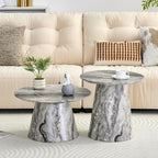 Nesting Coffee Table Set, Gray Veneer Round Tables, Mid-Century Modern | Round Coffee and Side Table Set for Living Room or Office with Space-Saving Nested Design and Gray Veneer Finish