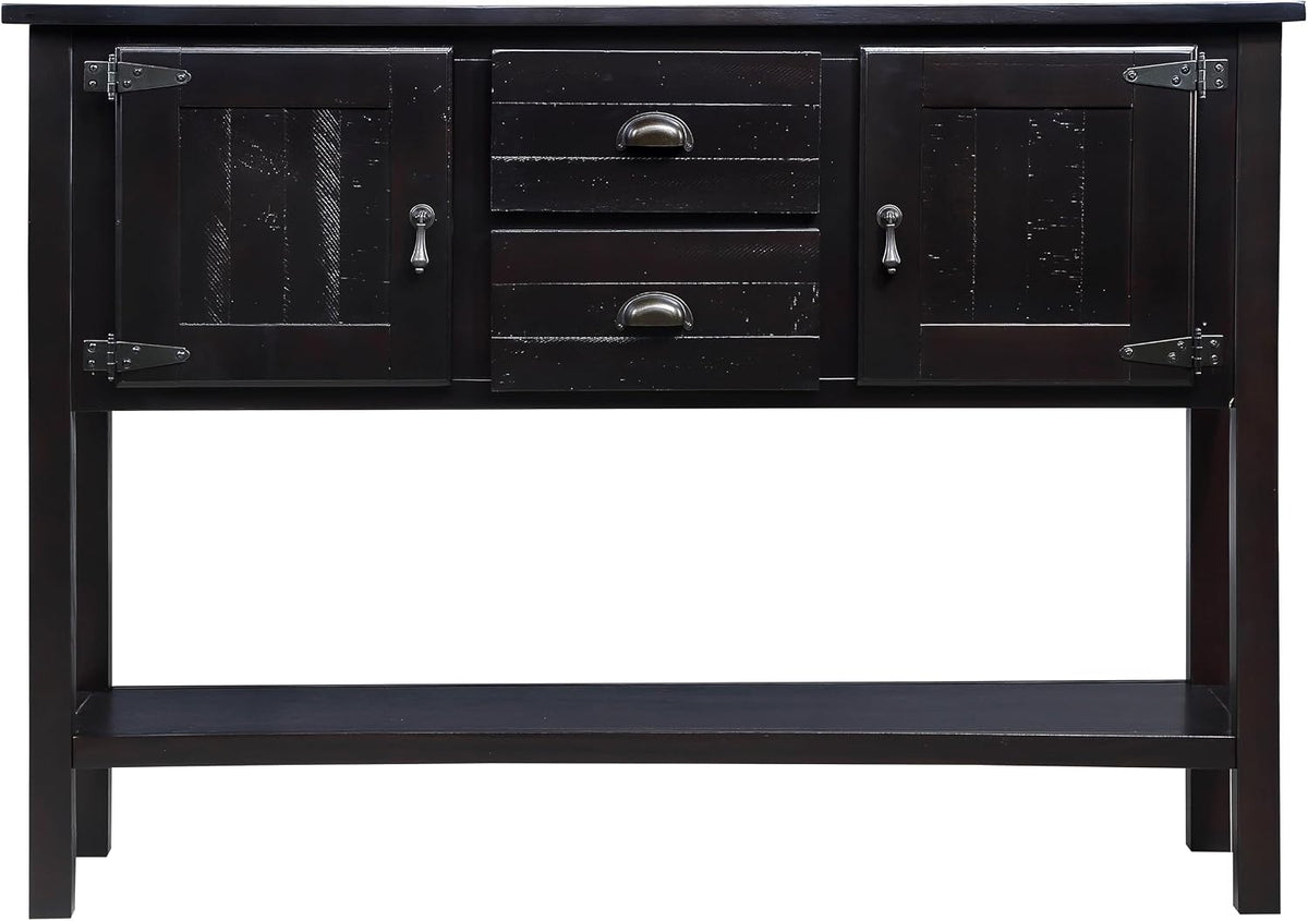 Knocbel Vintage Console Table with 2 Drawers, 2 Storage Cabinets and Bottom Open Shelf, Entryway Hallway Sofa Table Dining Room Buffet Sideboard, 48" W x 14" D x 34" H (Espresso)