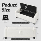 extrasleep 48" White Storage Ottoman Bench, Faux Leather Upholstered Tufted Ottoman, PU Bench for Bedroom Living Room Entryway Hallway, Large Leather End of Bed Benches, Lvory White