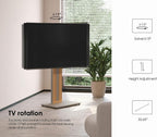 FITUEYES Floor TV Stand for 32-65" TV with Hidden Back Storage,Morandi Grey | Height Adjustable, Wood TV Stand Swivel, Scandinavian Style, Tall TV Stand for Home Decor with Reinforced Base, Zen Series