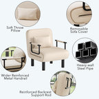 Furniliving 4 in 1 Folding Sofa Bed Chair, Convertible Sleeper Chair Bed with 6-Position Adjustable Backrest, Upholstered Chaise Lounge with Pillow, Accent Chairs for Bedroom, Linen, Beige