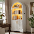 Vlsrka Kitchen Pantry Storage Cabinets with Adjustable Shelves, 71" Tall | Arched Wooden Cabinet with Doors, 3 Colors LED Lights, Motion Sensor, Freestanding, for Living/Dining Room, White