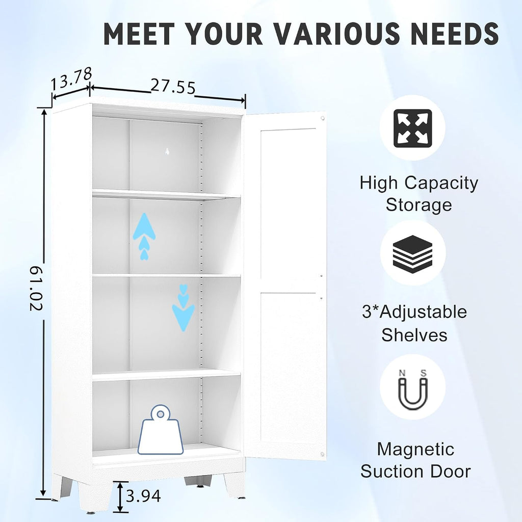 GAIOUS 61.02" Metal Pantry Cabinet, White Kitchen Pantry Storage Cabinets | with Adjustable Shelves and Feet, Pantry Storage Cabinet for Kitchen, Dining Room, Living Room, Bathroom, Linen Craft cabinet