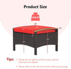 ORALNER Outdoor Ottoman, Set of 2 Rattan Footstools, All-Weather Wicker Foot Stools w/Removable Cushions, Patio Footrest Extra Seating for Porch, Poolside, Garden, Deck, Easy Assembly (Red)