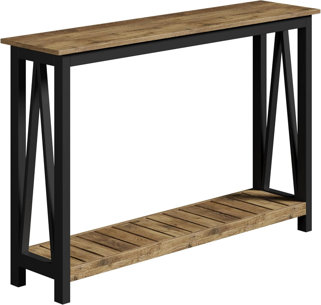 ChooChoo Farmhouse Console Table, Rustic Vintage Narrow Sofa Table for Entryway, Living Room, Hallway, 47 Rustic Oak & Black