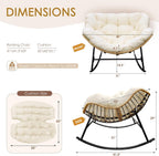 NICESOUL Papasan Rocking Chair with Cushion Indoor Outdoor, Oversized Padded Egg Rocking Chair, All-Weather Wicker Rattan Lounge Rocker, 450 lbs Capacity Glider for Living Room Balcony Porch, Beige