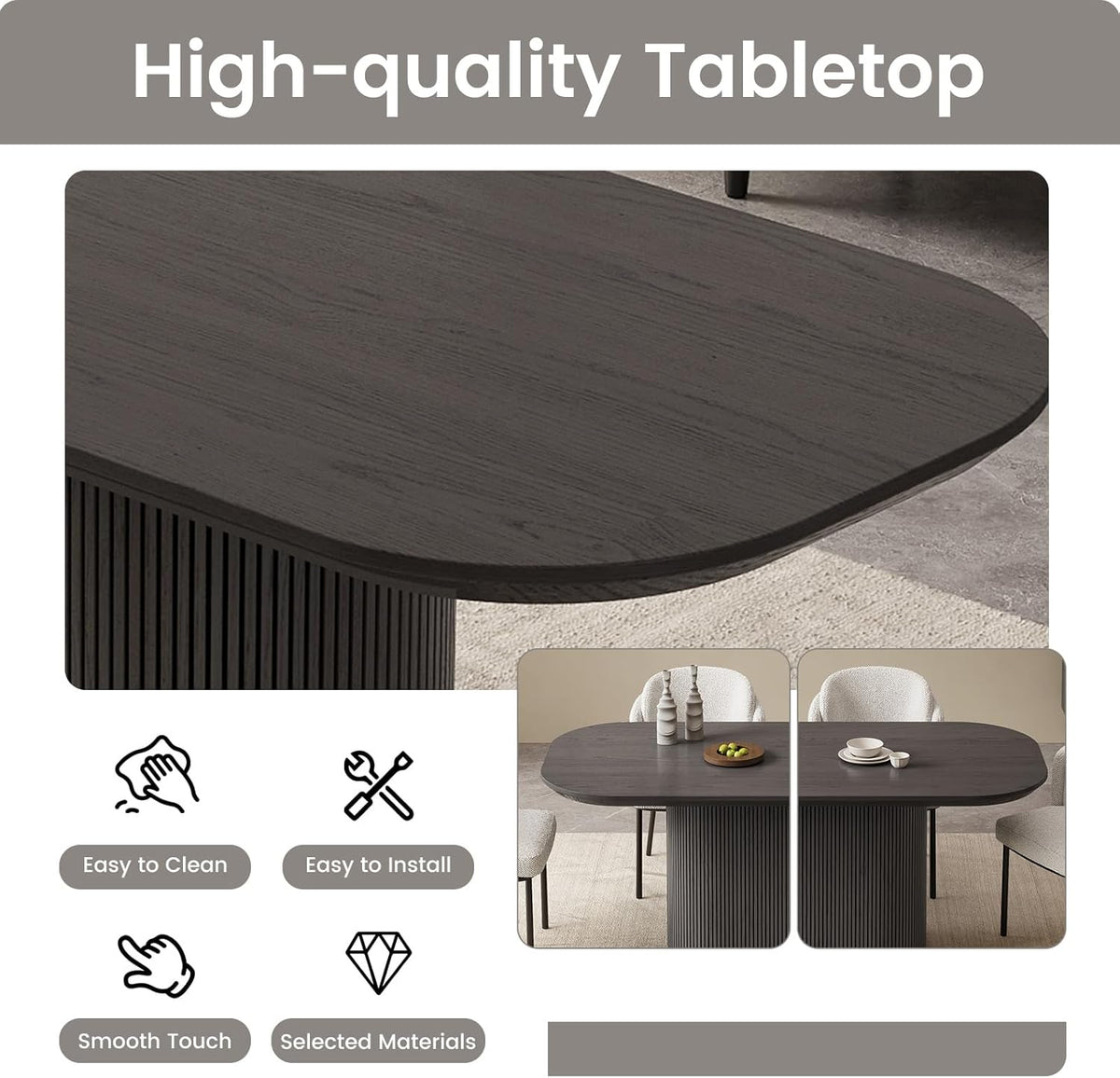 86.61" Oval Modern Dining Table Set for 6, Dining Room Tables with 6 Chairs for Kitchen, Living Room, 7 Piece Kitchen Tables 6 Seaters Dinner Table Set, Black