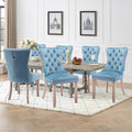 Velvet Upholstered Dining Chairs Set of 6, Modern Mid-Century Kitchen Chairs with High Back, Nailhead Trim and Solid Wood Legs,Metal Pulling Ring for Dining Room Living Room