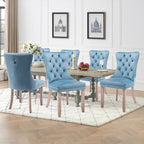 Velvet Upholstered Dining Chairs Set of 6, Modern Mid-Century Kitchen Chairs with High Back, Nailhead Trim and Solid Wood Legs,Metal Pulling Ring for Dining Room Living Room