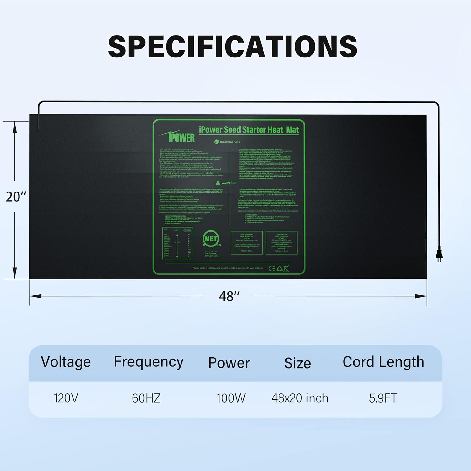 iPower 48" x 20" Waterproof Durable Seedling Heat Mat Warm Hydroponic Plant for Indoor Gardening Germination Starting