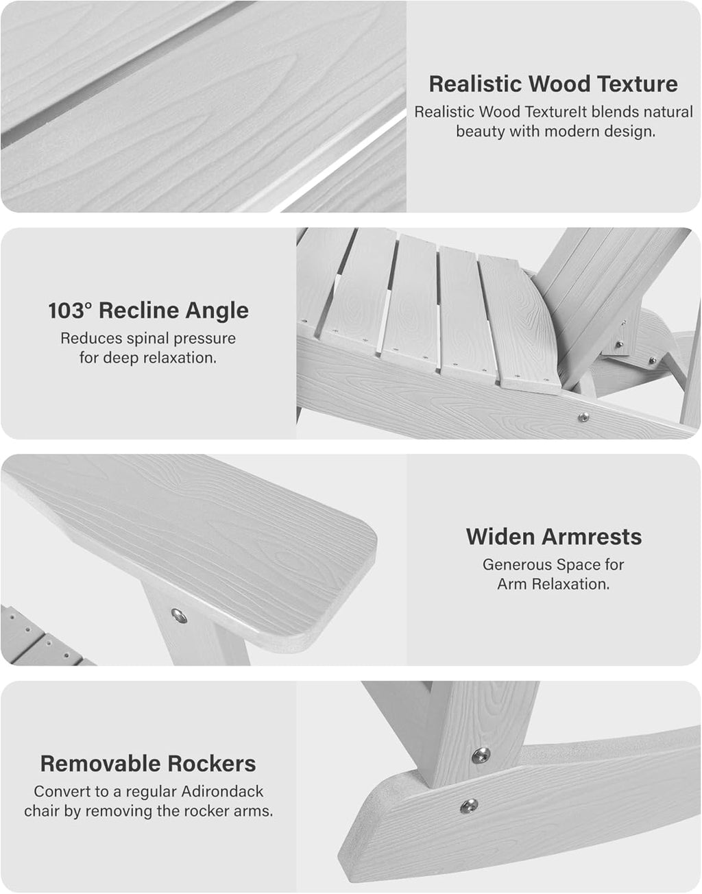 YEFU Outdoor Rocking Chair,Adirondack Rocking Chair,Patio Rocker Chair with Wide Back,Oversized Rocker Chair Look Like Real Wood, for Lawn, Porch, Backyard, Indoor and Garden(White)