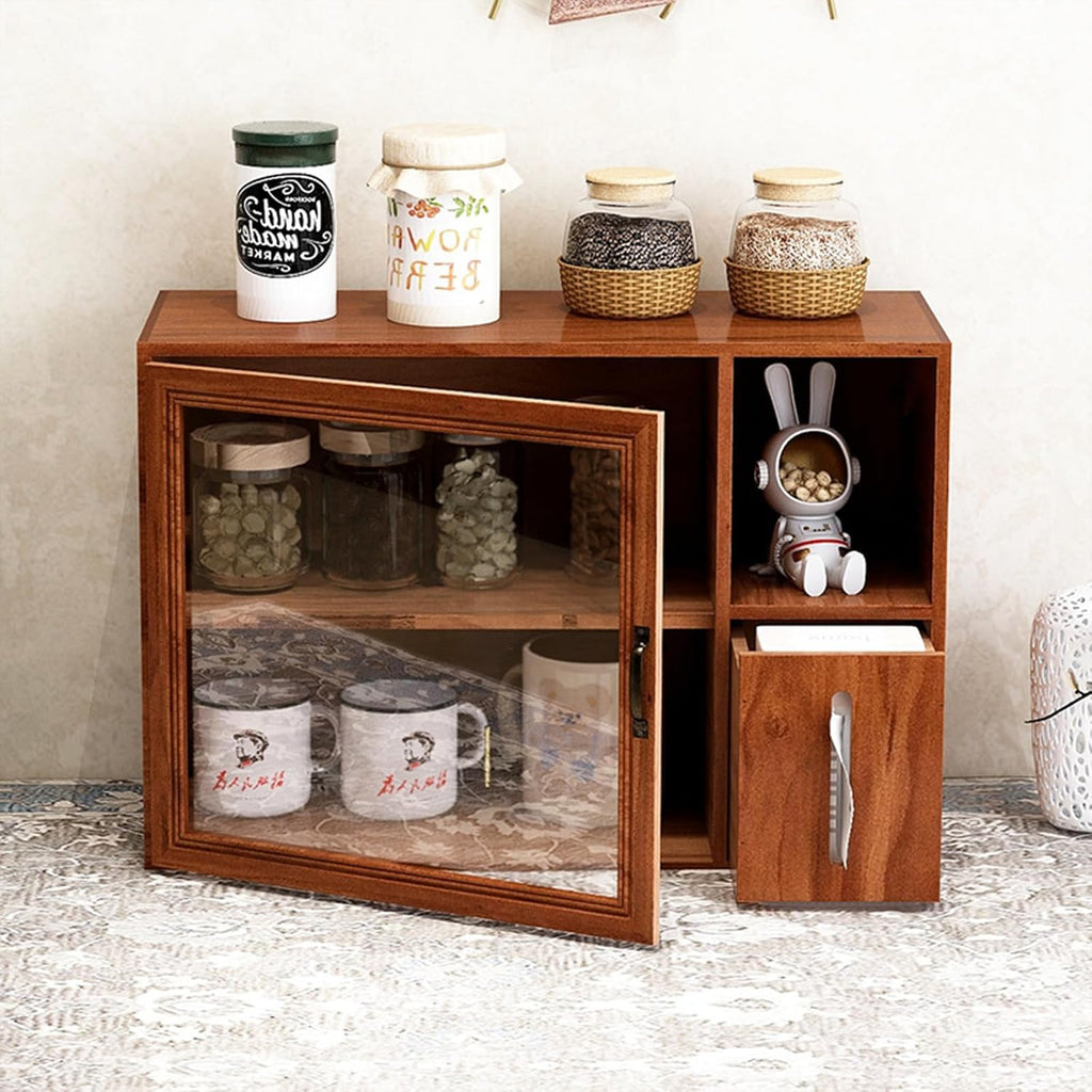 Gdrasuya10 Wooden Countertop Storage Cabinet Kitchen Small Pantry, Kitchen Countertop Organization Storage Shelf Pantry with Door Tabletop Countertop Spice Rack for Dishs, Cups, Bowls