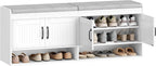 Hzuaneri 55.1" Shoe Storage Bench, 3 Tier Entryway Shoe Bench with Padded Cushion & 4 Doors & Adjustable Shelves, 18-21 Pairs of Bed End Benches, Modern Shoes Rack Benches for Bedroom, White SB41403GY