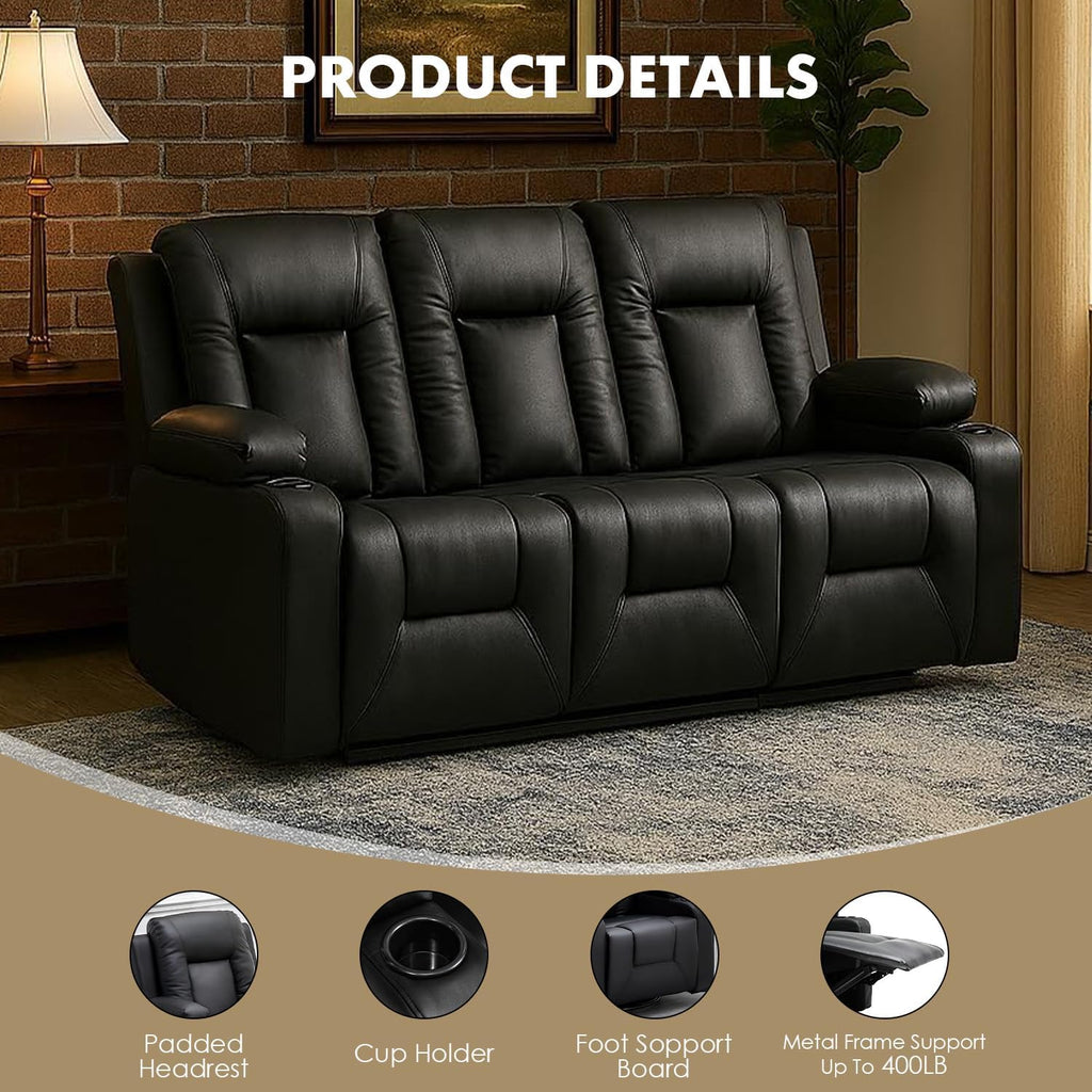 LUCKLIFE Faux Leather Recliner Sofa Set,Manual Living Room Furniture Sets | 3 Seat Reclining Sofa Couch and Loveseat with Cup Holders for Meeting Room,3+2