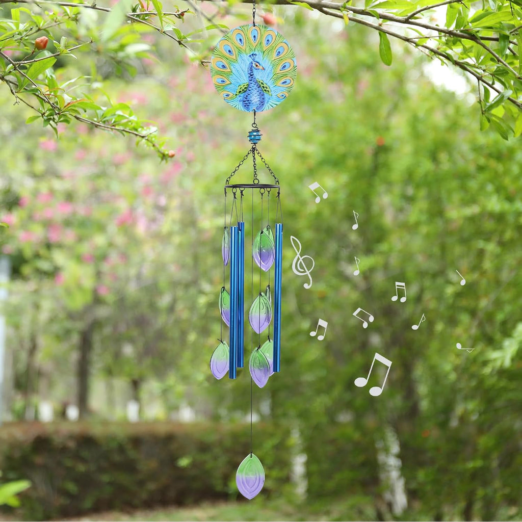 MUMTOP Wind Chimes for Outside-Glass Peacock Wind Chime - Deep Tone Windchimes Outdoors Unique for Patio,Garden,Yard,Home,Tree Decor