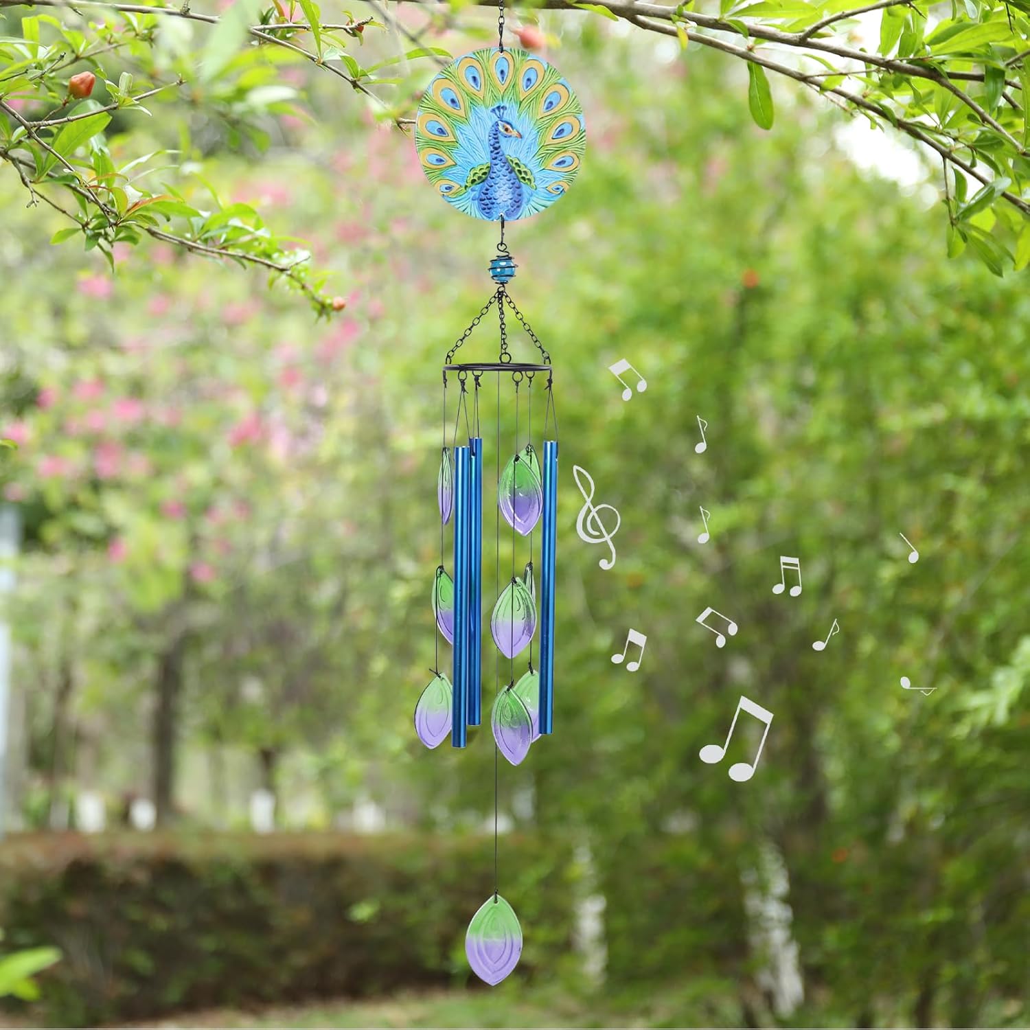 MUMTOP Wind Chimes for Outside-Glass Peacock Wind Chime - Deep Tone Windchimes Outdoors Unique for Patio,Garden,Yard,Home,Tree Decor