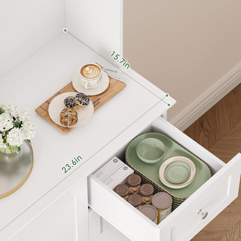 BOTLOG 72" Tall Kitchen Pantry Storage Cabinet with 4-Tier Door Shelves | Kitchen Hutch Cabinet with 2 Drawers, Frosted Glass Door for Dining Room, Modern White, Space-saving, apartment, small room