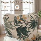 YOLENY Mid Century Wingback Arm Chair, Modern Upholstered Fabric High Back Accent Chair with Wood Legs, Upholstered Single Sofa Club Chair for Living Room, Bedroom, Home Office, Grey Green Leaves