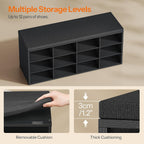 HOOBRO Shoe Storage Bench with Cushion, 39.4" L Entryway Bench with 12 Cubbies, Entryway Hall Tree with Storage, Cubby Shoe Rack Bench with Coat Rack for Hallway, Holds up to 330 lb, Black BB112HX01