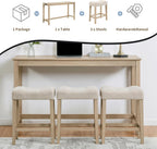59" Counter Height Bar Table Set with Power Outlet, Industrial Breakfast Table with 3 Padded Stools, 4 Piece Bar Table and Chairs Set for Living Room, Dining Room, Light Oak