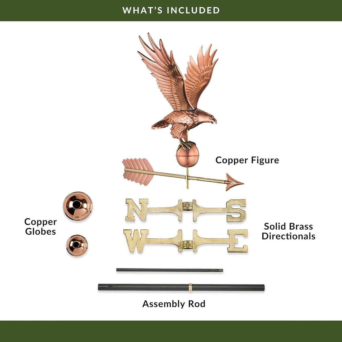 Good Directions Polished Copper Eagle Weathervane – Decorative Rooftop Accent for Barns, Homes, Sheds, and Cupolas – Durable & Handcrafted