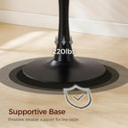 27.6" Marble Round Tulip Table, Mid-Century Modern Style Dining Table with Black Pedestal Base for 2-4 People, Featuring A Marble Tabletop for Kitchen, Dining Room, Cafe (White)